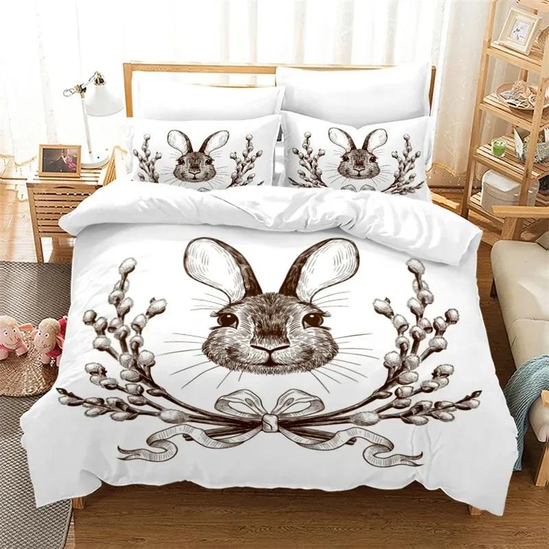 Cartoon Rabbit Duvet Cover Set Cute Bunny Bedding Set for Children Girsl Women Gifts Quilt Cover Comforter Cover with Pillowcase
