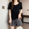 Straight Shoulders Irregular and Fake Shoulders Summer New Large-size Belly-covering and Slimming Design Top