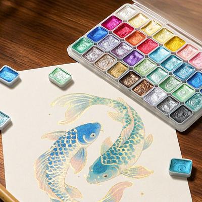 12/24/35/48 Farben Perlmutt Festes Aquarellfarbe DIY Multifunktionales Malfarbe Malwerkzeug Set