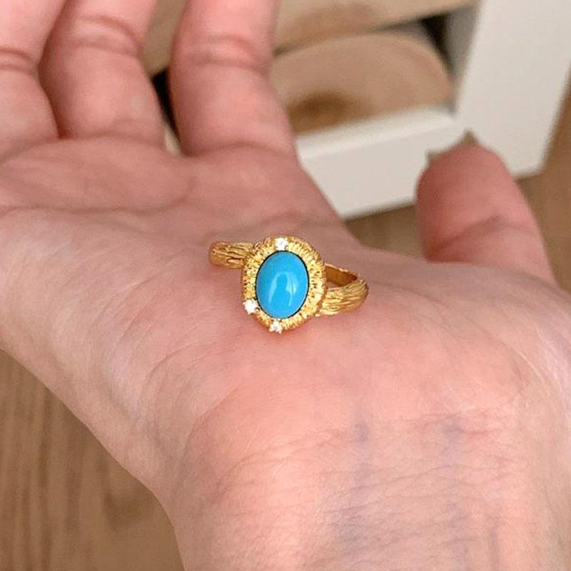 

Exquisite turquoise rings for women Vintage palace style light luxury wire drawing blue ring party wedding romantic jewelry resizable синий