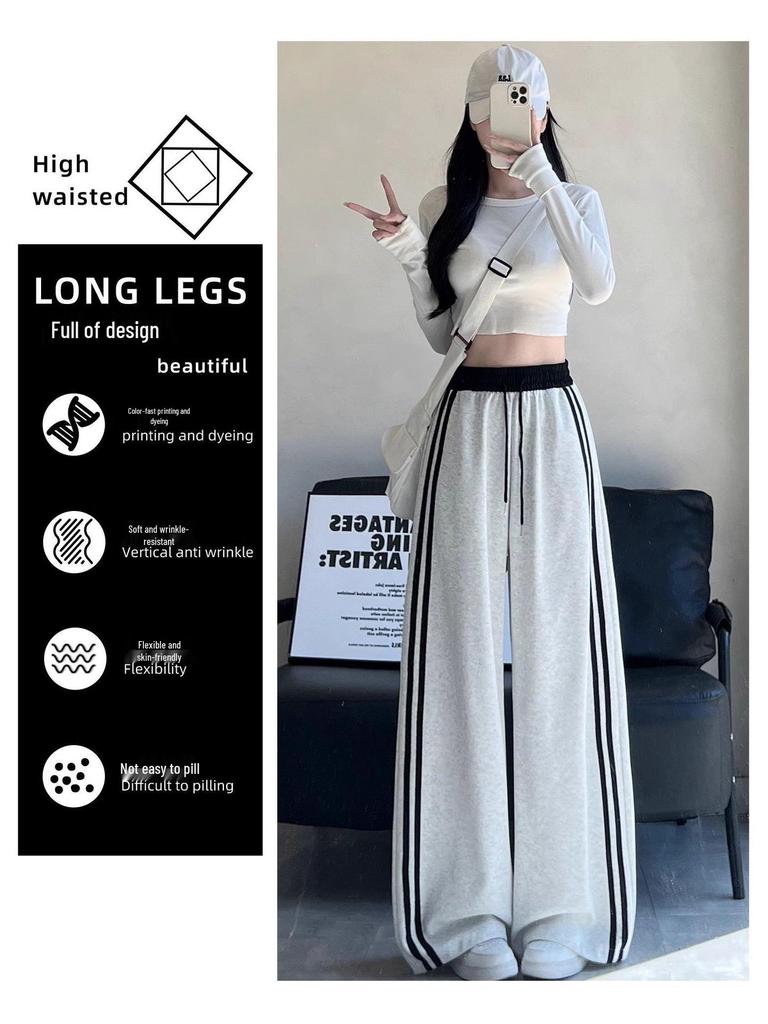 Southeast Asia Exclusive: Women's Retro Color Block Patchwork Sweatpants, Loose Wide-Leg, Lazy Style for Spring & Autumn