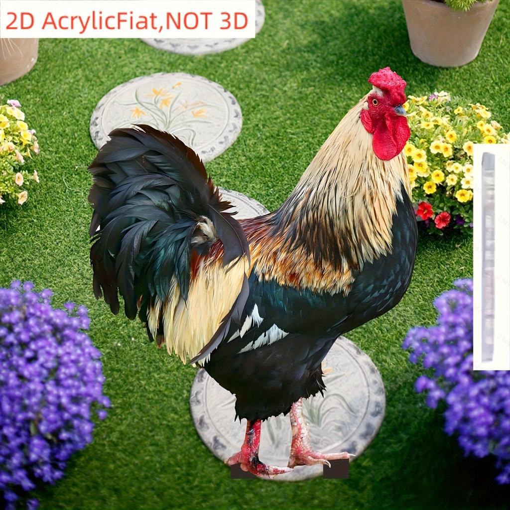 Vibrant Rooster Acrylic Garden Yard Stake, 2D Cute Animal Outdoor Decor for Lawn, Patio, Farm & Backyard