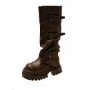 Belt Buckle Pleated Thick-soled Versatile Boots Women's Autumn 2025 New Popular Trousers Western Boots Ins Trendy Boots