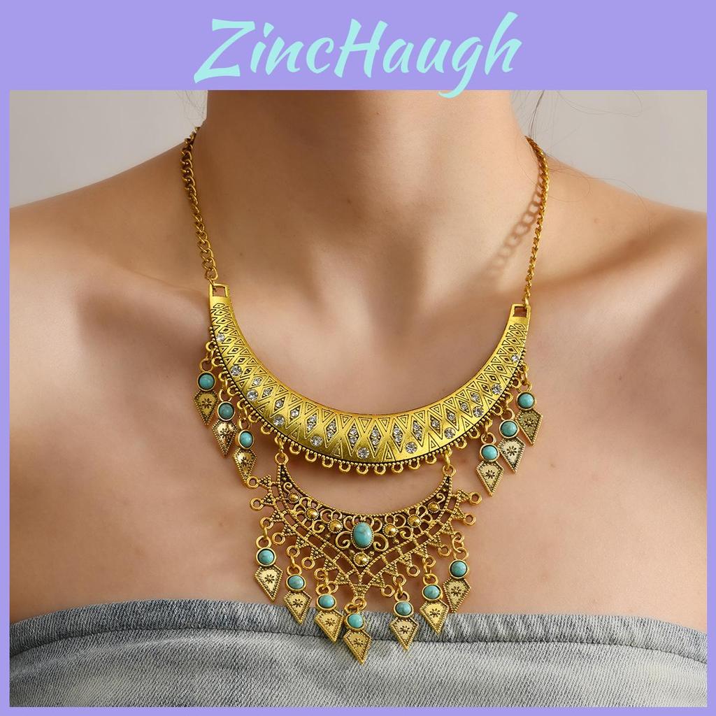 Collana Pendente Etnica Vintage con Nappe e Cristalli per Moda Boho