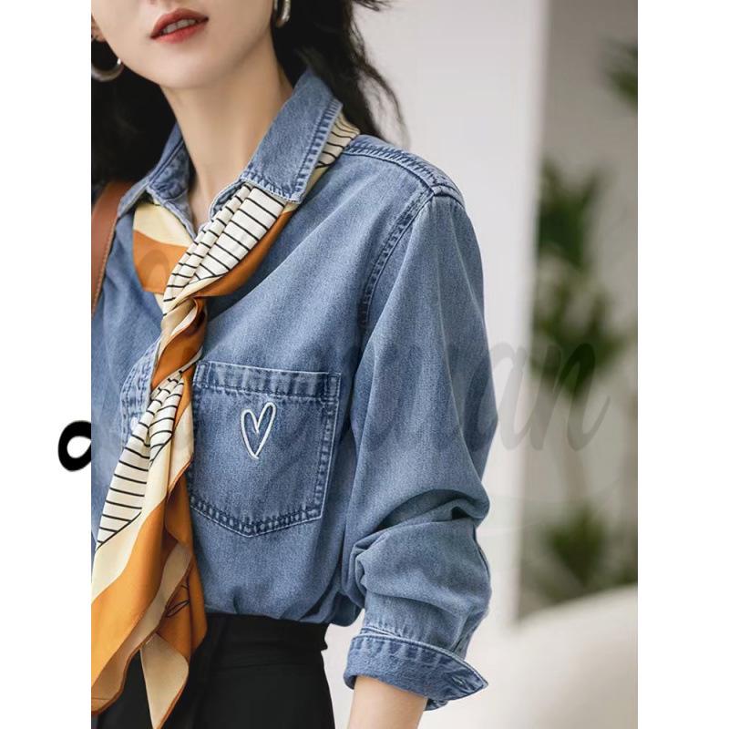 

2026 Autumn Retro Japanese Style Distressed Pure Cotton Long Sleeve Denim Shirt Jacket L светло-синий
