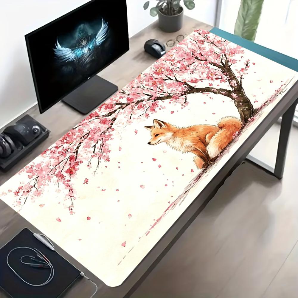 Cherry Blossom Puppy Extended Gaming Mouse Pad NonSlip Desk Surface Sakura Golden Retriever Art Print For Gaming And Office