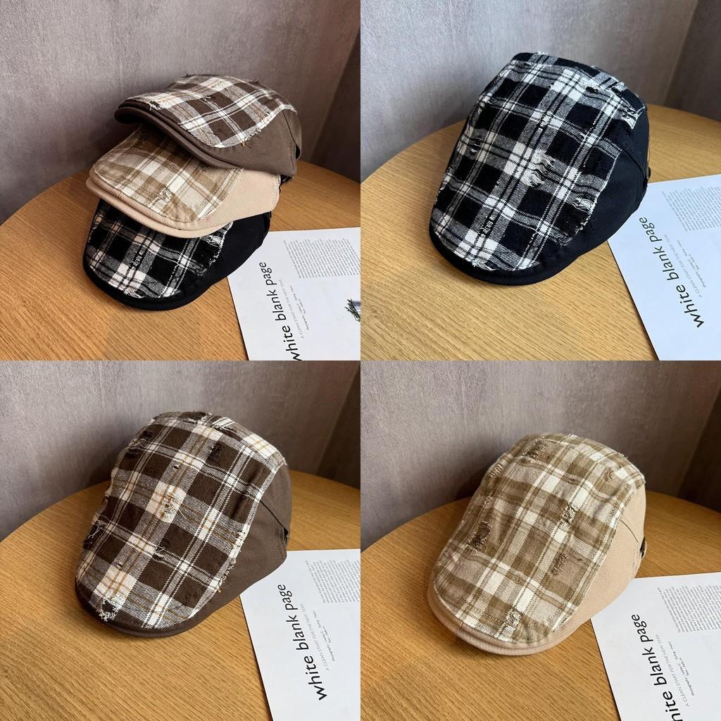 Retro Plaid Patchwork Newsboy Cap For Women Spring Summer Fashion Sun Protection