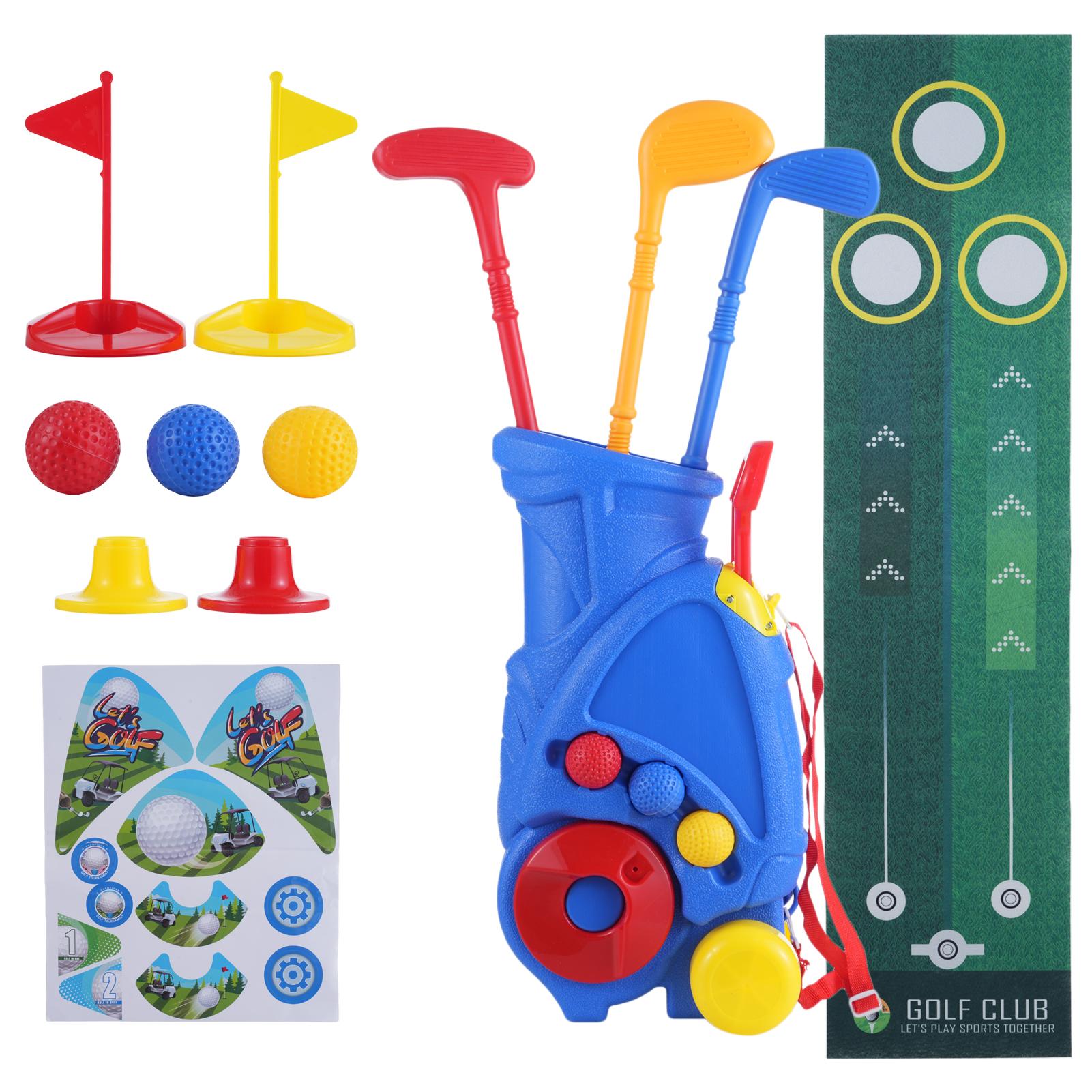 

Набор для гольфа для малышей, Детская активная игра во дворе, Тележка с клюшками, Ти, Мячами и Ковриком для паттинга, Индо Blue