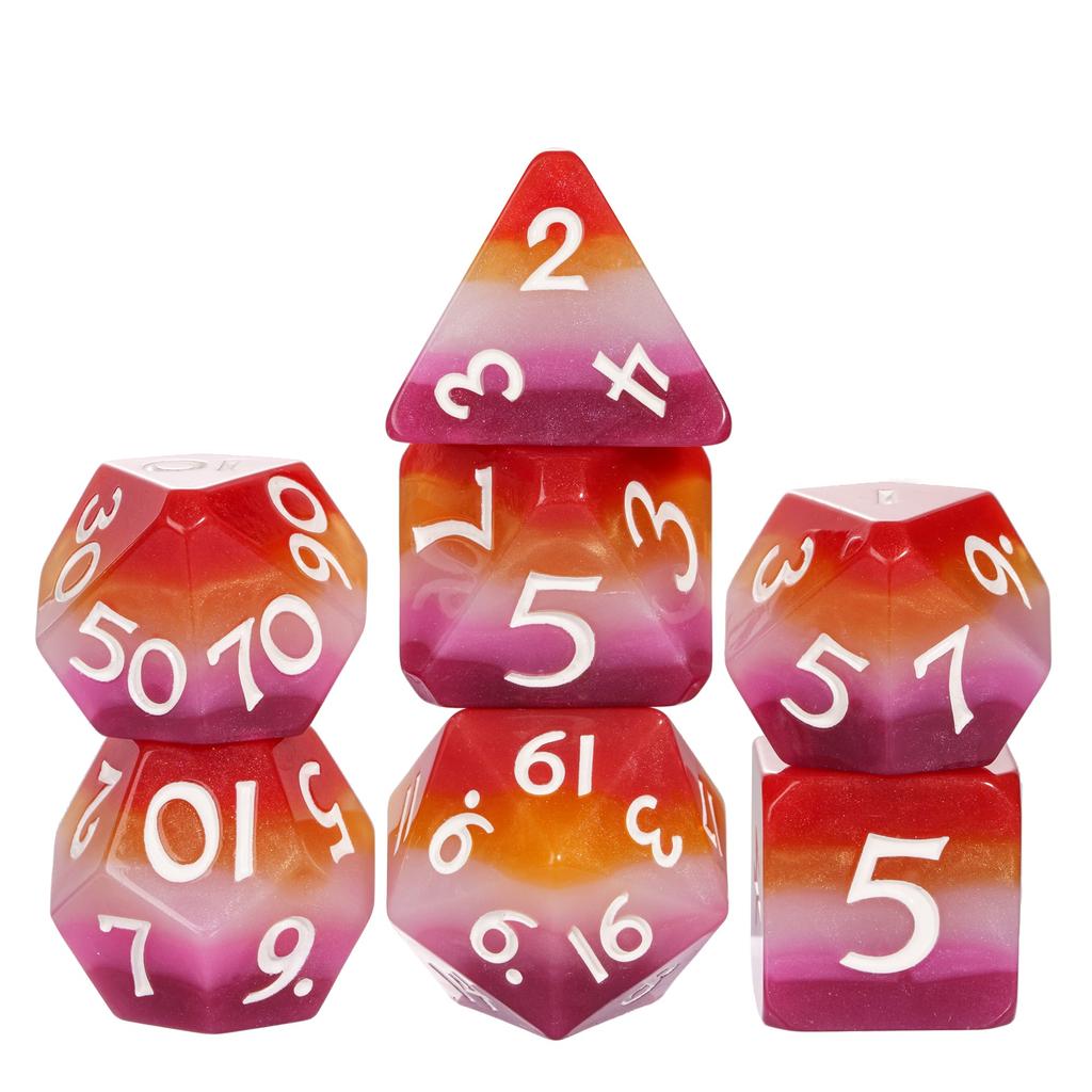 Cusdie 7Pcs Pride Flag Dice DND Trans-Pride D&D Dice Multicolor D4-D20 Polyhedral Dice Set for Role Playing Game Board Games