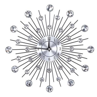 Reloj de pared con forma de flor plateado metálico brillante para sala de estar, oficina(Flor Redonda)