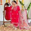 Bright Pink Embroidered 3-Piece Suit with Artistic Dupatta