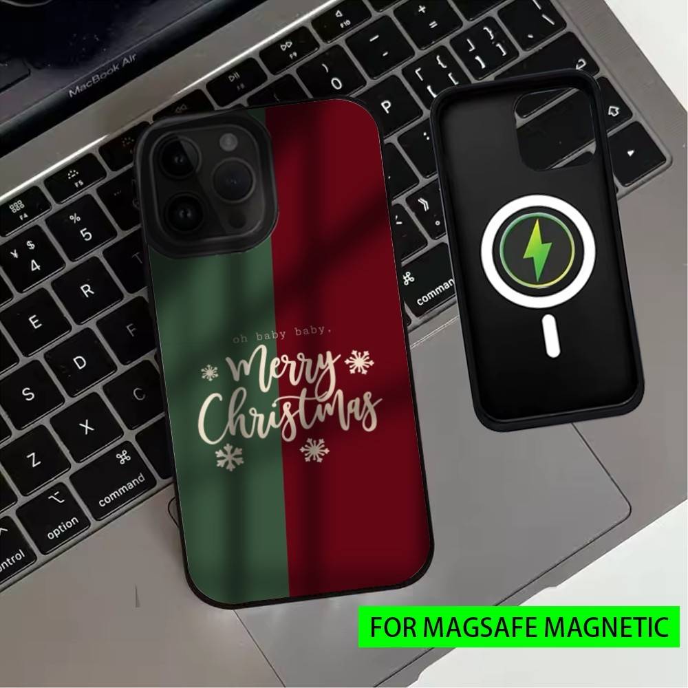 Merry Christmas Minimalist Style Phone Case For iPhone17,16,15,14,13,12,11 Plus,Pro Max Magnetic For Magsafe Wireless Charging