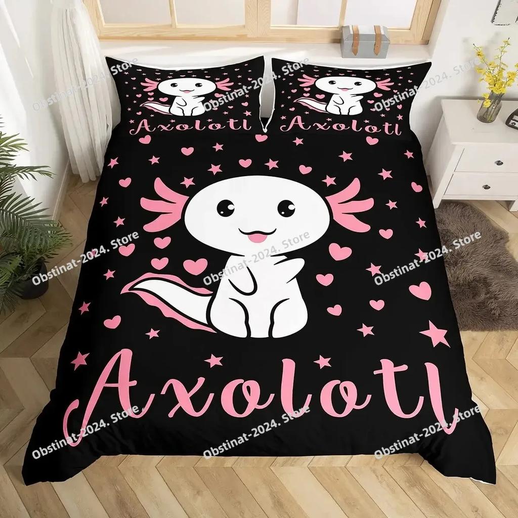 Cartoon Axolotl Cute Sea Animal Reptile Bedding Set Boys Girls Twin Queen Size Duvet Cover Pillowcase Bed Kids Adult