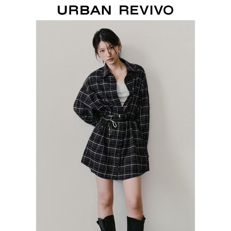 UR2026 Women s Casual Color-block Plaid Dress S