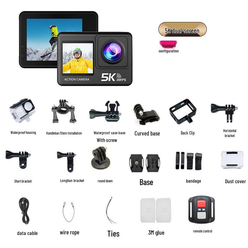 4K Sports Action Camera with Anti-Shake, Touchscreen, Wireless Connectivity, for Cycling & Fishing