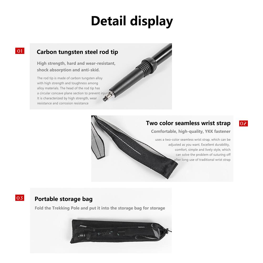 Collapsible Trekking Pole Walking Stick 5 Sections Ultra-light Telescopic Aluminum Alloy Outdoor Hiking Stick