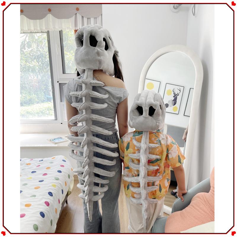 Hot Funny Plush Dinosaur Skeleton Costume Headpiece - Cosplay Party Outfit With Exoskeleton Design Dinosaur Suit Christmas Durable Gift