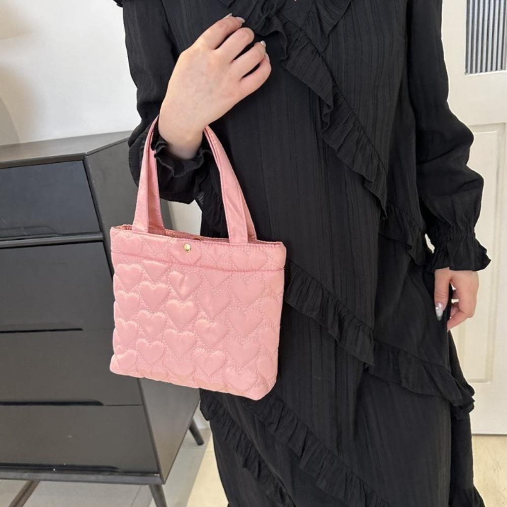Heart Shape Cloud Handbag Solid Color Puffer Underarm Bag Casual Padded Tote Bag  Girls