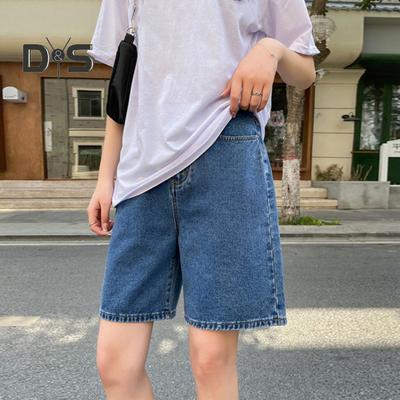 Knielange Jeans für Damen, A-Linie, verstellbar, geknöpfte Taille, Reißverschluss, Übergröße, Taschen, Vintage, einfarbig, lockere Damen-Jeansshorts, lässige Kurze