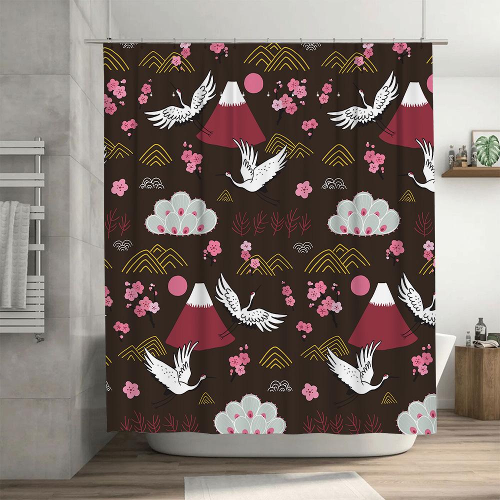 Adorable Mermaid Dog Shower Curtain Black Pug With Fish Tail Star Crown, Pink Background With Purple Accents Perfect For Bathroo