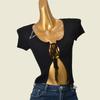 American Brand Sexy Sexy Lace-up Short Sleeve Knitwear Summer Cardigan Thread Export Silm Tops