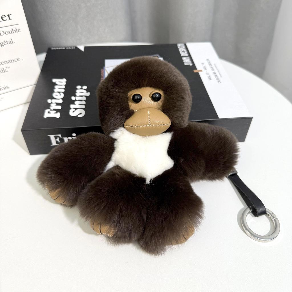 [Little Monkey] Real Rex Rabbit Hair Bag Pendant Car Keychain Cute School Bag Pendant