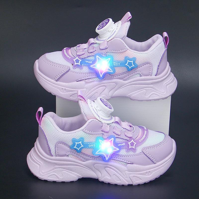 

Обувь для девочек осень 2025 новая детская спортивная обувь девочки сетка папины кроссовки средние и старшие детские скручивающиеся туфли блеск 26