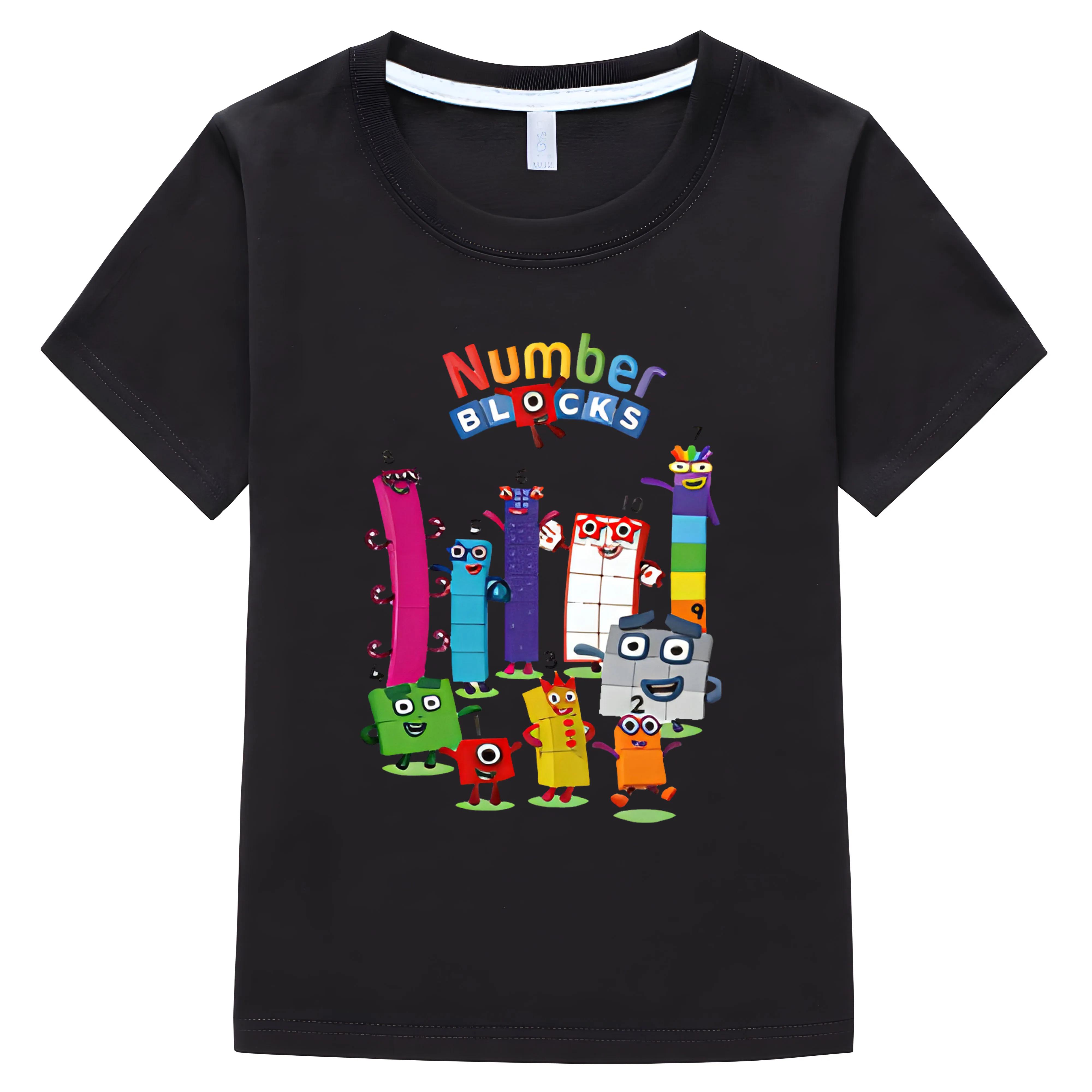 

Футболка NumberBlocks для мальчиков 10 лет, летняя хлопковая футболка с рисунком, короткие рукава, повседневные топы, одежда для девочек 2000 года 100 чёрный