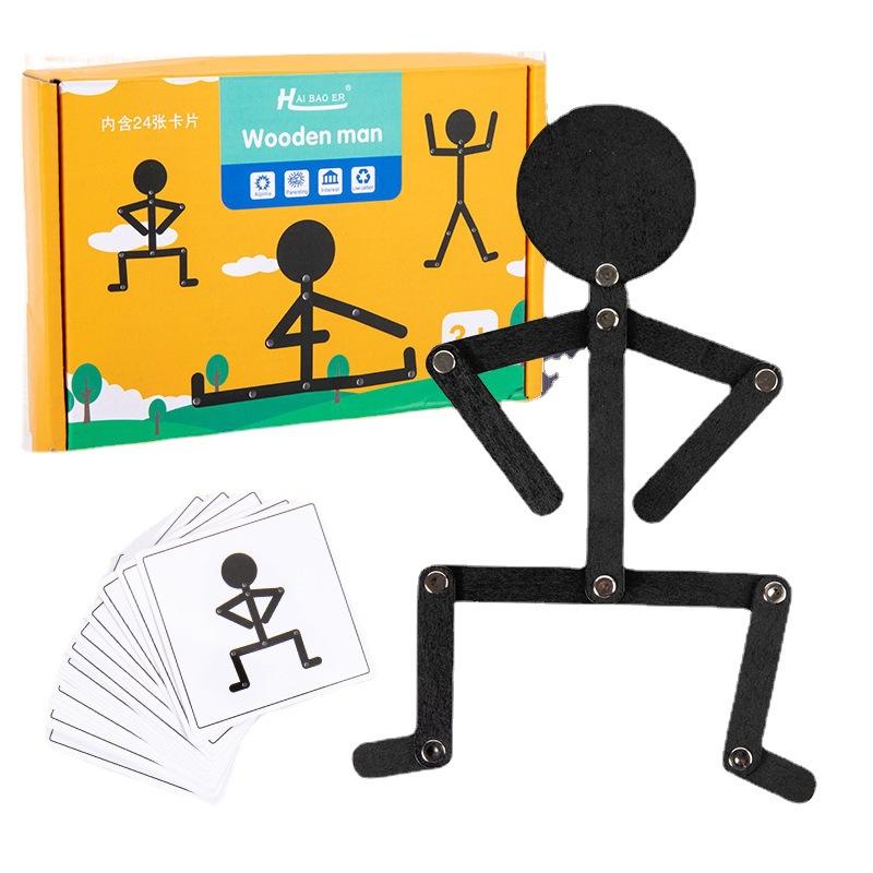 

Kids Montessori Educational Toys Wooden Stick Men Puzzle Game Hand Skill Fine Motor Training Assemble Toy for Baby Imagination