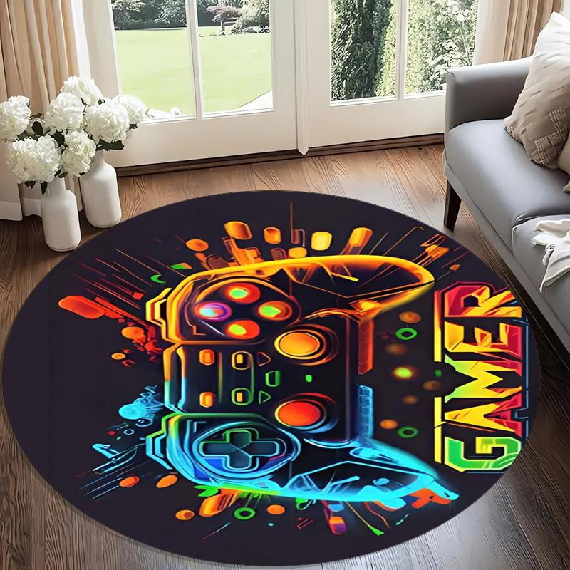 Game Controller Printed Round Rug Carpet Chair Rug Area Rug Entryway Doormats,for Office Chair Living Room Bedroom Kitchen Room.