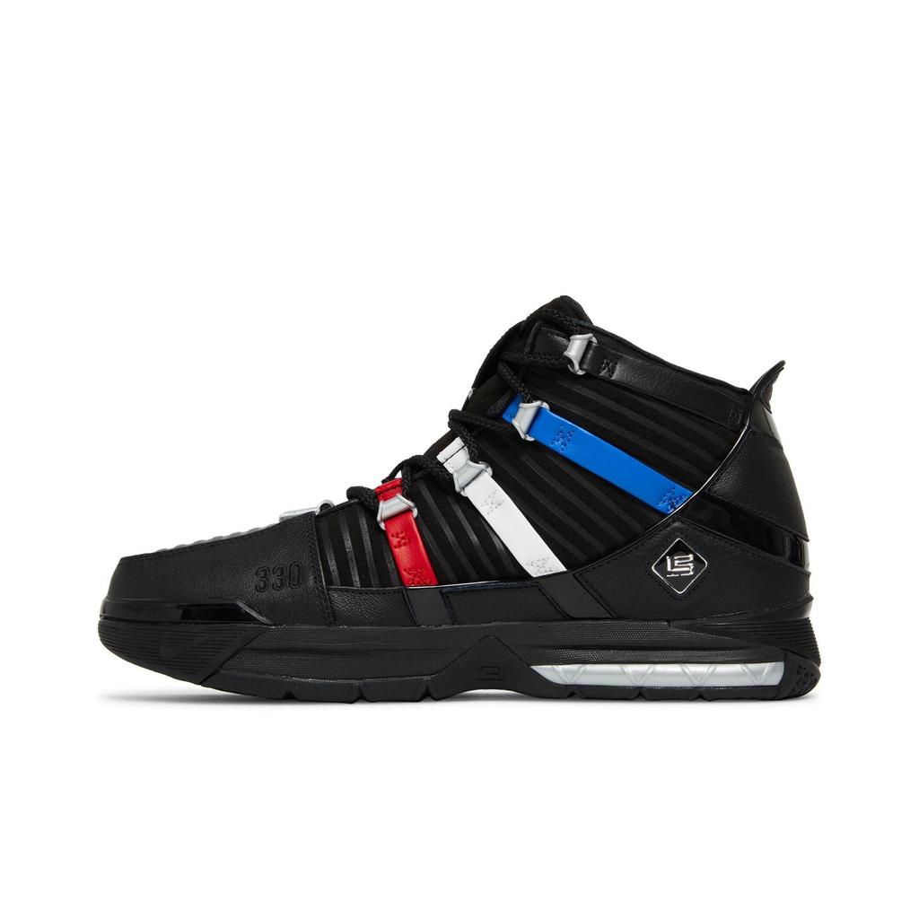 Nike Zoom LeBron 3 Retro 'Barbershop' (Unisex) Black / Metallic Silver / University Red / Game Royal Basketball Shoes DO9354 001