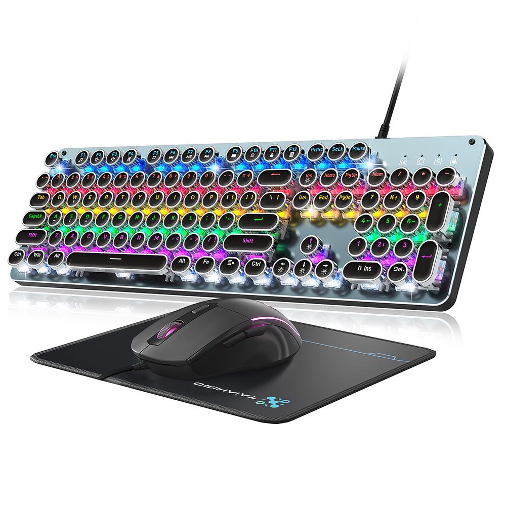 Dynamic Luminous Wired Mechanical Keyboard & Silent Gaming Mouse Set, Three-Mode for Office & Gaming.