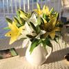A84X-5Pcs Artificial Lily Flowers Real Contact Fake Lily Bouquet Artificial Flowers For Home Wedding Floral Decor
