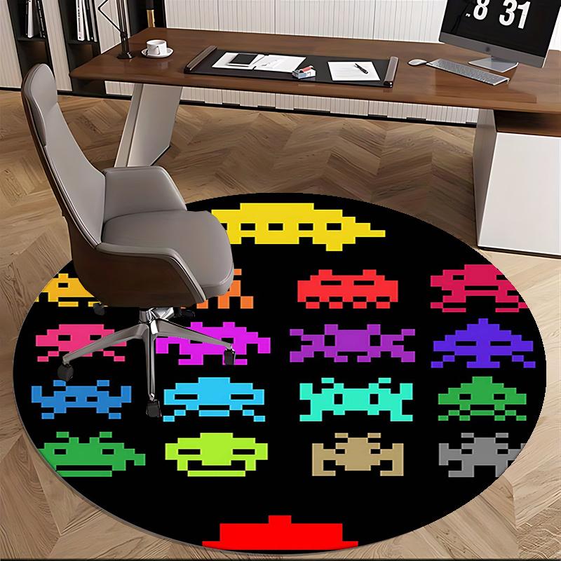 Space Invaders,Pixel Art Chair mat Round Rug Office carpet, Machine Washable, Non slip, Suitable for Living Rooms, Bedrooms