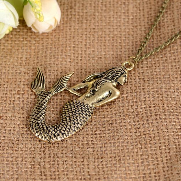 Accessori Collana con Ciondolo Sirena Vintage Catena Lunga per Maglione
