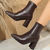 Vintage Pointed Toe Women Ankle Boots Shoes Autumn Winter Square Heels Short Booties  Mujer