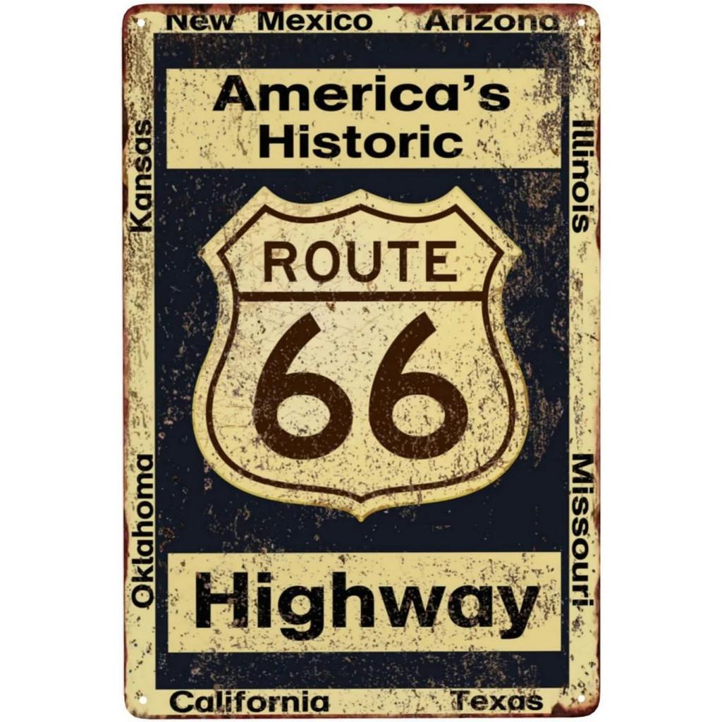 USA Route 66 Metal Signs Wall Poster Plaque Warning Sign Vintage Iron Painting Decoration for Home Cafe Living Room Club Bar