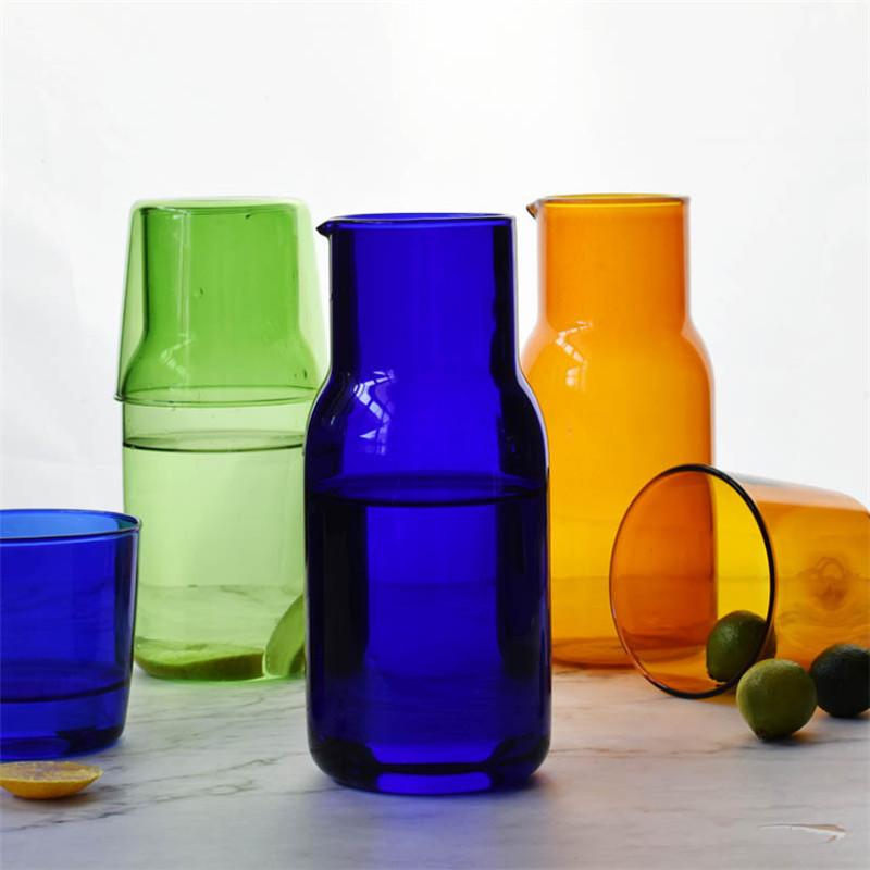 Japanese Style Transparent Candy Color Glass Teacup Set Simple Heat-Resistant Drinking Juice Cup with Tea Pitcher Water Bottle
