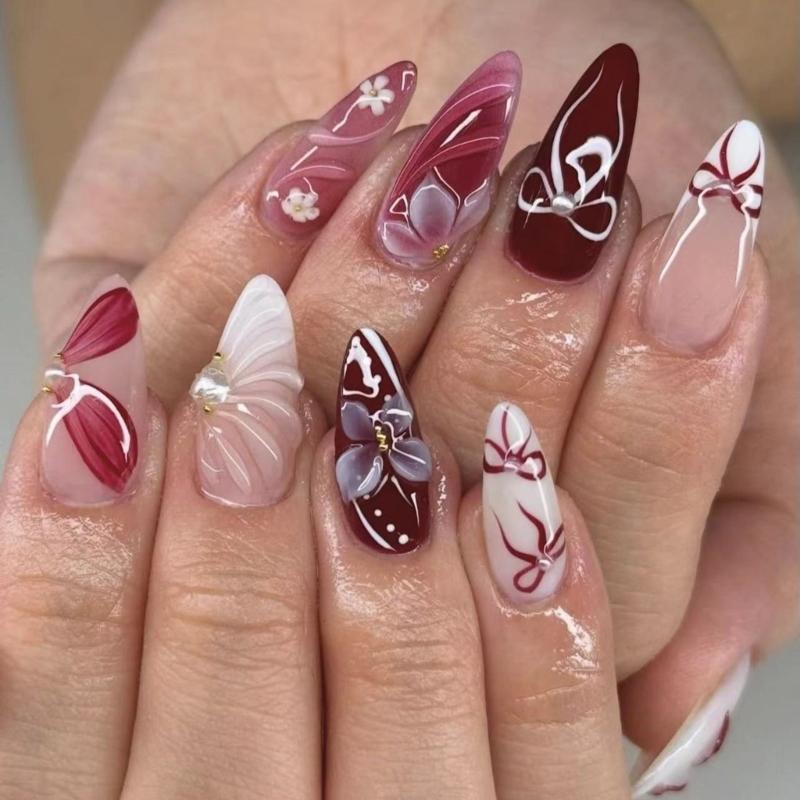 

Elegant 3D Sculpted Floral False Nail ABS Press On Nail Easy Application Long Lasting For Bridal Event Office 1