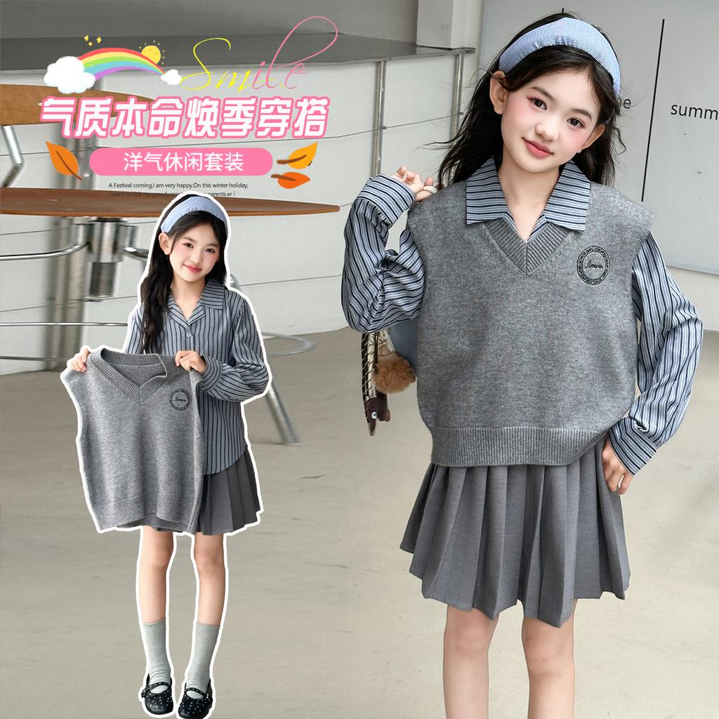 Girls' Spring/Autumn Korean Style Vest & Shirt Set
