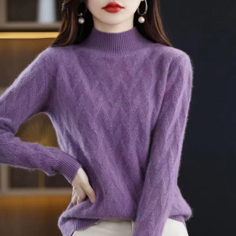 GMXIA Autumn and Winter Half Turtleneck Loose Sweater Women's Fashion Simple and Thin Outer Wear A Thick Base Shirt