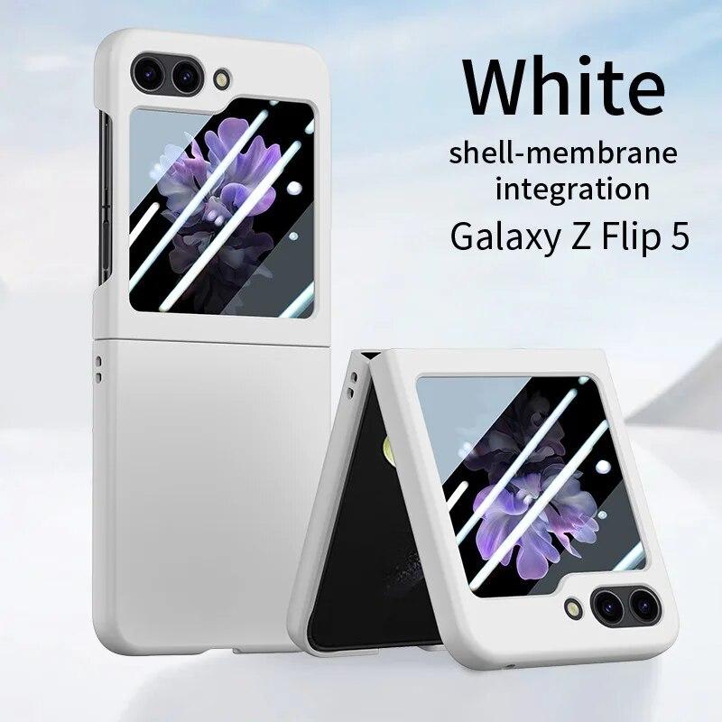 For Samsung Galaxy Z Flip 5 5G Case Ultra Thin PC Skin Feeling Solid Color With Temper Glass Full 360 Degree Cover For Z Flip5