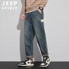 JEEP SPIRIT Men's Loose Straight-Leg Vintage Jeans