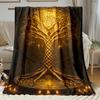 1pc Golden Tree of Life Celtic Symbol Flannel Blanket Spiritual Art Bed Cover Mystical Design Home Decor Gift for Yoga Lovers