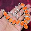 Orange Sea Sediment 925 Solid Sterling Silver Necklace with Adjustable Chain, Handmade Gemstone Jewelry Necklace For Memorial Day