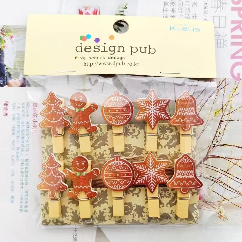 

Christmas Elements Home Photos Wall Kindergarten Dormitory Floral Art Flower Shop Card Small Wooden Clip 10pcs(one set)