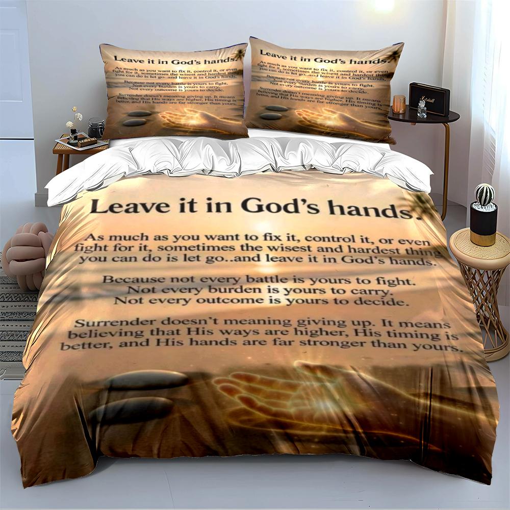 "Leave It In God's Hands Bedding Set" Bedding Set (1 Duvet Cover, 2 Pillowcases, Duvet Not Included)