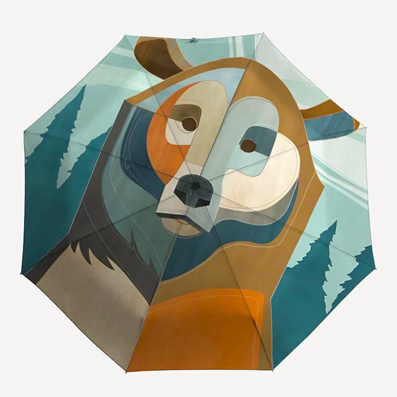 1pc Bear Forest Automatic Open/close Umbrella, 8-Rib sturdy structure, Portable Travel Umbrella, Parties, Everyday Useb069