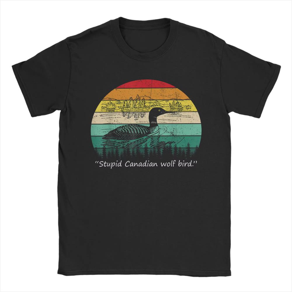 

Lover Loon Humor Stupid Canadian Wolf Bird TShirts for Men Novelty Cotton Tee Shirt O Neck Short Sleeve T Shirts Gift Idea Tops XL