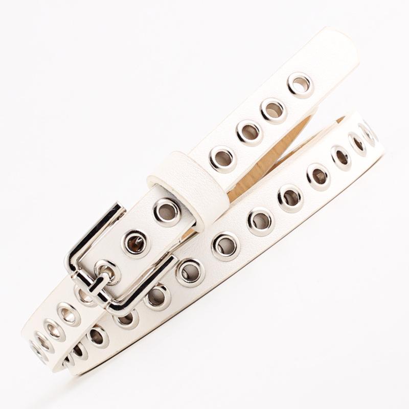 Women Belt Punk Cool Metal Buckle Adjustable Double Eyelet Grommet Leather Fashion Waistband for Jeans Dress Hole Waist Belt